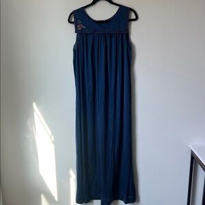 Vtg Shadowline Blue Embroidered Nightgown Med Cottagecore Coquette Sleepwear ♠️